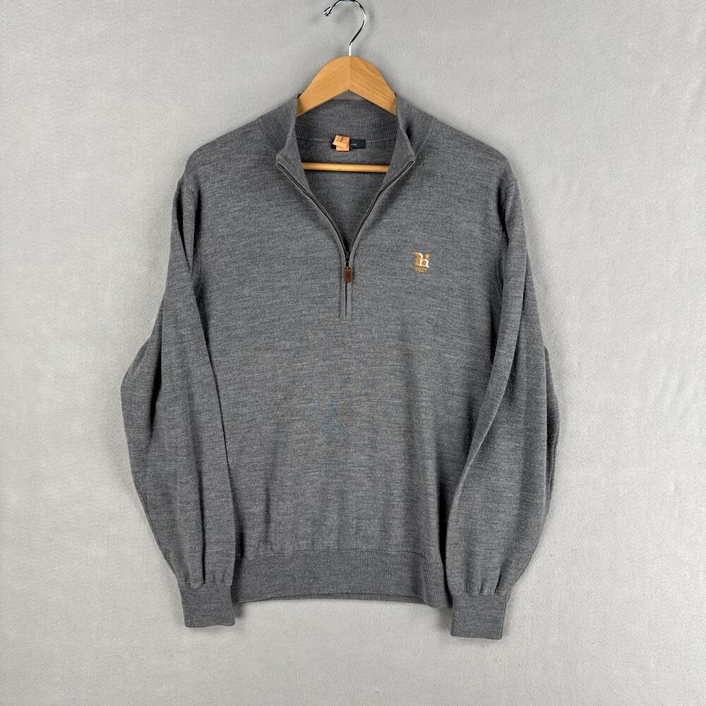 Turtleson Sweater Mens Large Gray Merino Wool 1/4 Zip Holston Hills Country Club